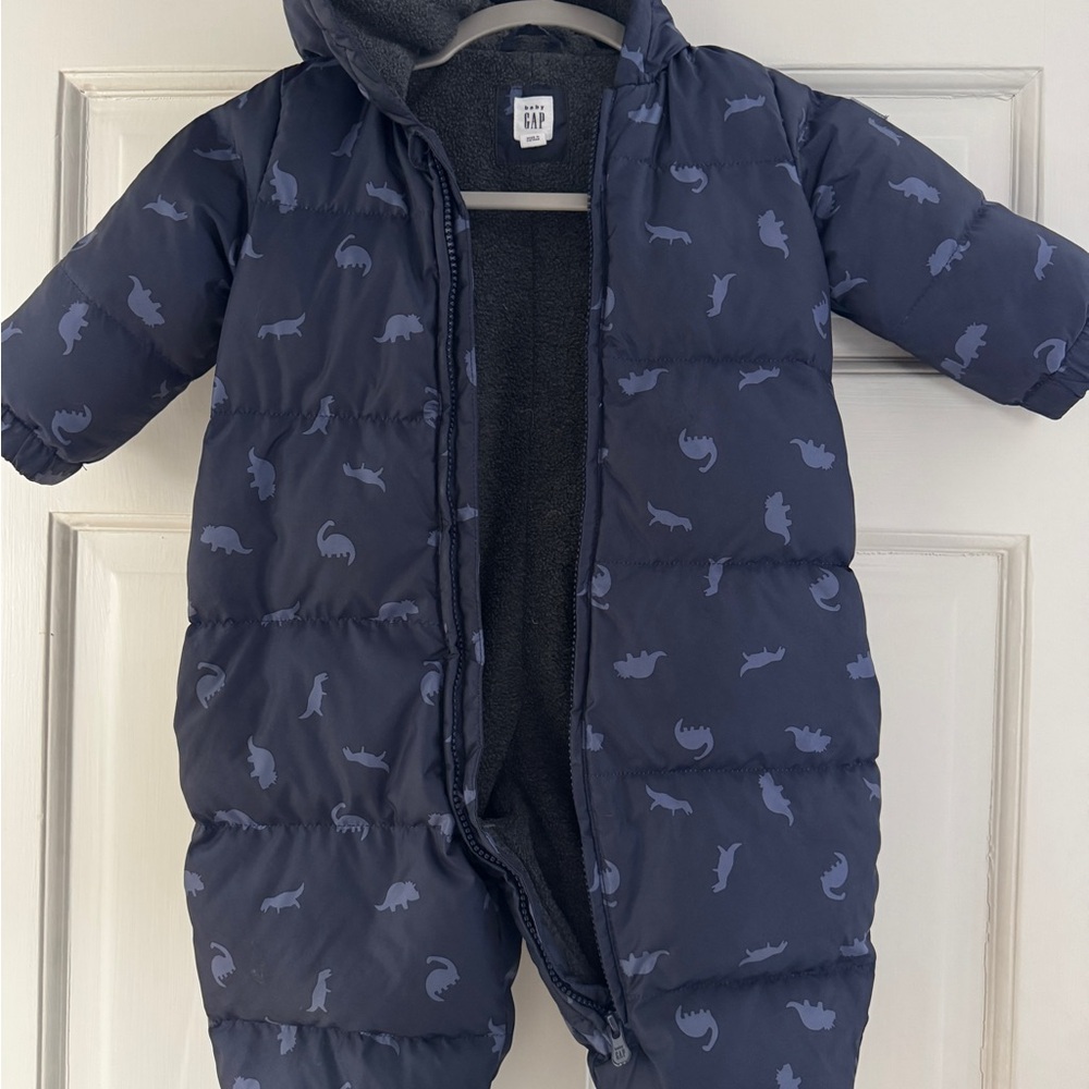 GAP Dark Blue Infant Snowsuit with Dinosaur Pattern